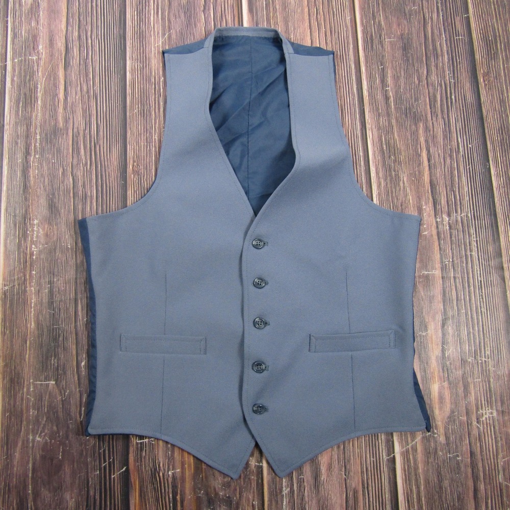 Suit Vest Mens 38 Blue Solid Polyester 3 Piece Belted Formal Wedding Waistcoat